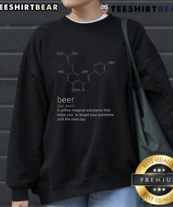Alt Text: Funny Beer Definition sweatshirt featuring a whimsical design that humorously describes beer as a magical yellow substance.