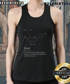 Funny beer definition tank top featuring a whimsical yellow design and playful text about beer as a magical substance.