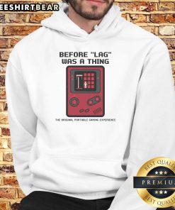 Funny retro gamer hoodie featuring 'Before LAG Was A Thing' design, perfect for Gameboy and gaming enthusiasts.