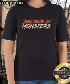 Funny Believe in Monsters Chicago Bears ladies tee featuring a playful design for female fans of the team.