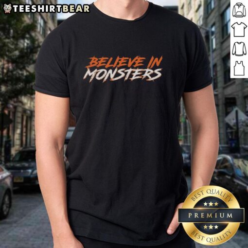 Funny Believe In Monsters Chicago Bears T-Shirt featuring a playful design, perfect for fans of the Chicago Bears.