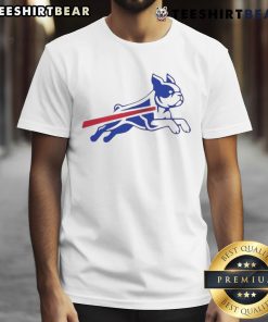 Funny Boston Terrier Buffalo Bills Football Parody Logo T-Shirt featuring a playful dog design for sports fans.