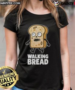 Funny bread walking Halloween vegan ladies tee featuring a whimsical bread design perfect for spooky season.