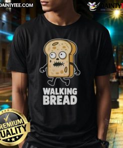 Funny Bread Walking Bread Halloween Vegan T-Shirt featuring a whimsical bread character perfect for Halloween celebrations.
