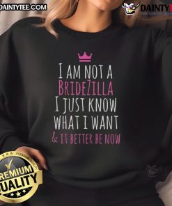 Alt Text: Humorous 'Funny Bridezilla' sweatshirt featuring a bride in a comical wedding planning scene, perfect for quirky brides.