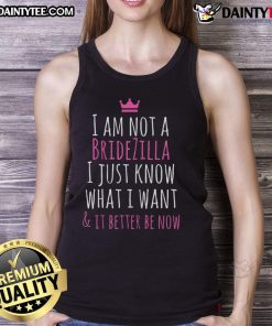 Funny Bridezilla bride in a humorous tank top, showcasing wedding planning humor and relatable bridal stress.