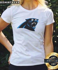 Funny Carolina Panthers logo on a ladies tee, featuring a playful design perfect for female fans of the NFL team.