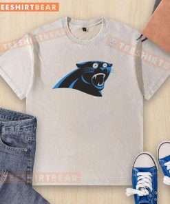 Alt Text: Funny Carolina Panthers logo on a washed t-shirt, perfect for casual wear and showcasing team spirit.