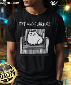 Alt Text: Funny Cat Fat And Furryous T-Shirt featuring a humorous cat graphic, perfect for cat lovers and casual wear.