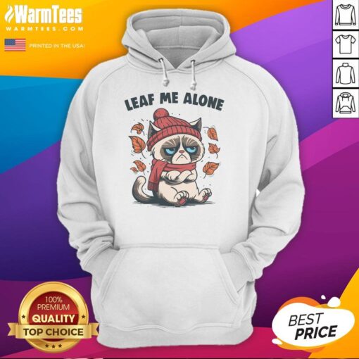 Alt Text: Funny cat in a cozy hoodie saying Leaf Me Alone for fall, perfect for cat lovers and autumn enthusiasts.