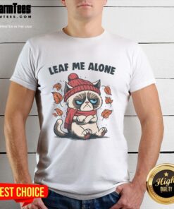 Funny Cat Leaf Me Alone This Fall T-Shirt featuring a playful cat design and autumn leaves, perfect for fall fashion.