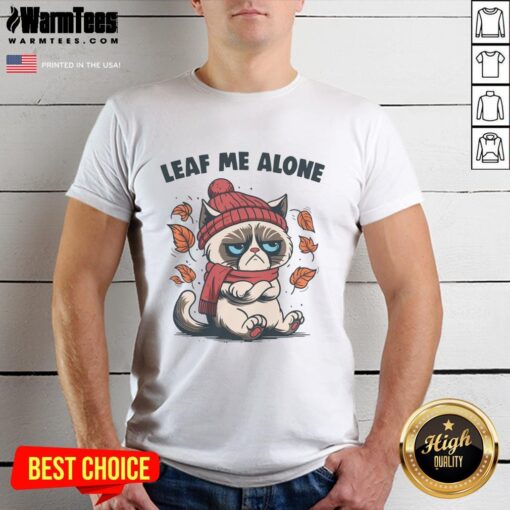 Funny Cat Leaf Me Alone This Fall T-Shirt featuring a playful cat design and autumn leaves, perfect for fall fashion.