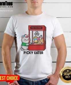 Funny Cat Paw Machine Picky Eater T-Shirt featuring a whimsical cat design, perfect for feline lovers and quirky fashion enthusiasts.