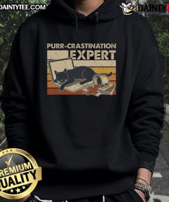 Funny cat in a vintage hoodie, embodying the expert procrastination vibe for pet lovers and humor enthusiasts.