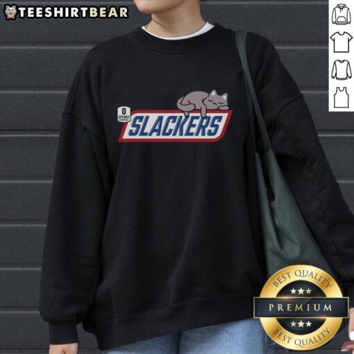 Funny Cat Slackers sweatshirt featuring a playful design showcasing lazy cats, perfect for casual everyday wear.