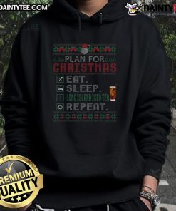 Funny Christmas hoodie with 'Eat Sleep Long Island Iced Tea Repeat' design, perfect for holiday parties and cozy gatherings.