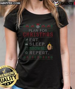 Funny Christmas Eat Sleep Moscow Mule Repeat Ladies Tee featuring a festive design perfect for holiday celebrations.