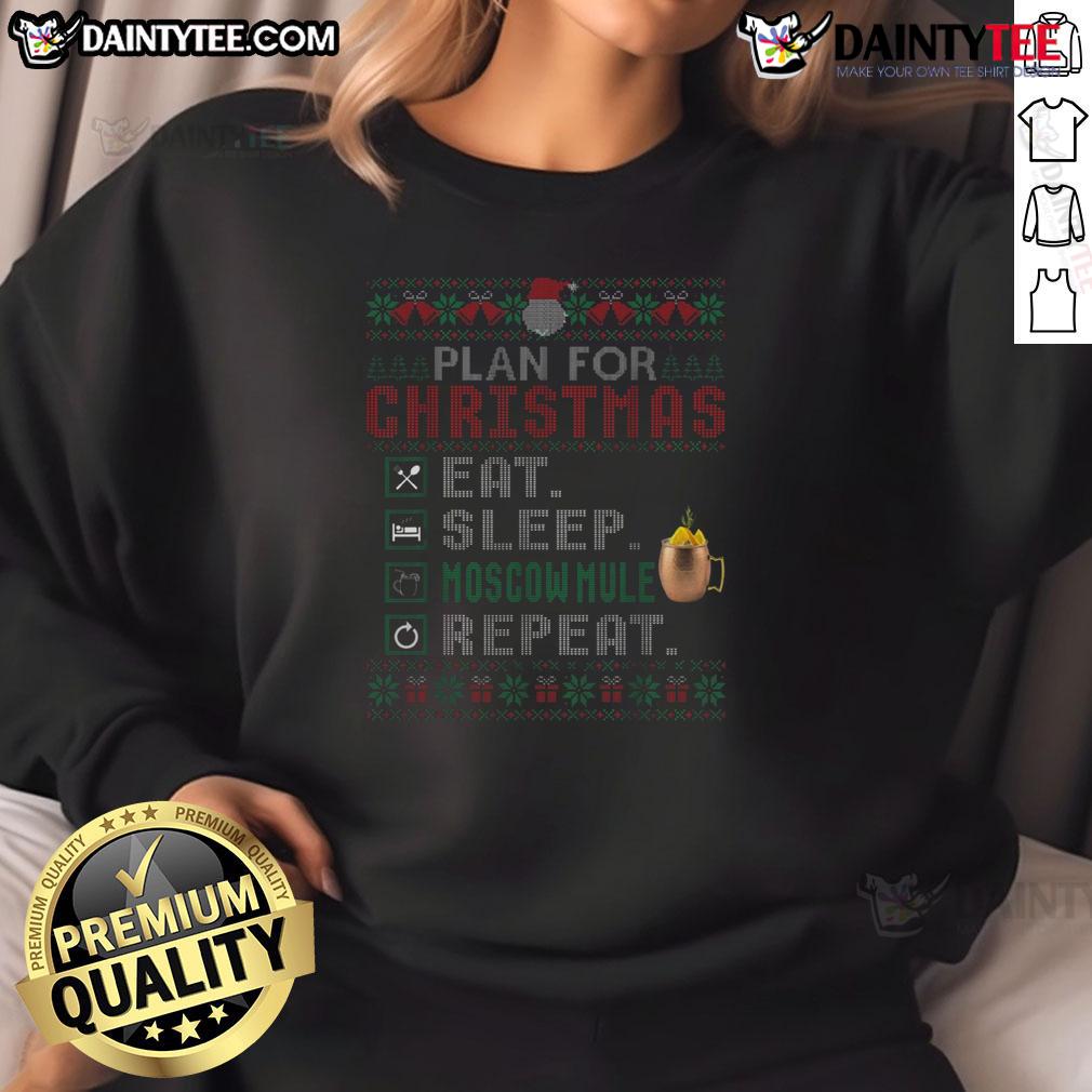 Funny Christmas Eat Sleep Moscow Mule Repeat Sweatshirt Funny Christmas sweatshirt featuring 'Eat Sleep Moscow Mule Repeat' design, perfect for holiday celebrations.