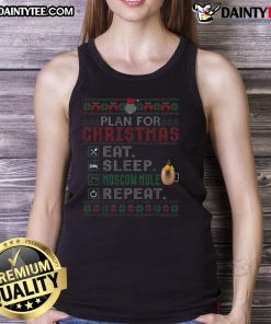 Funny Christmas tank top featuring 'Eat Sleep Moscow Mule Repeat' design, perfect for holiday gatherings and festive cheer.