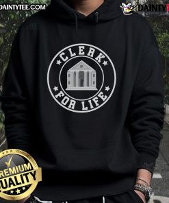 Funny Clerk for Life hoodie featuring a bank teller design, perfect for cashiers and pride in their work.