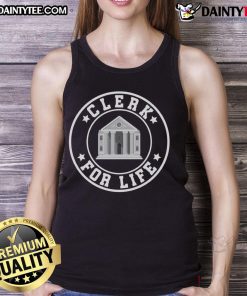 Funny clerk for life tank top featuring a humorous design for bank tellers and cashiers, celebrating work pride.