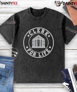 Funny Clerk For Life T-shirt featuring a humorous design for bank tellers and cashiers, showcasing work pride.