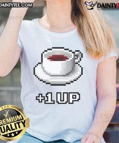 Funny Coffee Level Up Ladies Tee featuring a playful graphic and vibrant colors, perfect for coffee lovers and casual wear.