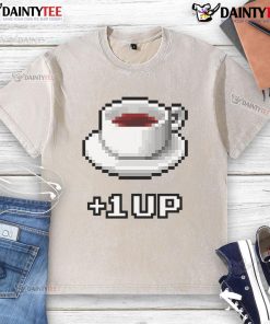 Funny Coffee Level Up washed t-shirt featuring a playful graphic design for coffee lovers and casual wear enthusiasts.