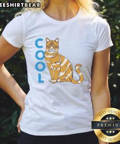 Funny cool striped cat graphic on a ladies tee for animal lovers, perfect for casual wear and feline enthusiasts.