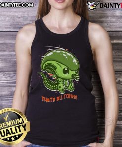 Funny cute alien parody tank top featuring 'That's All Folks!' design, perfect for quirky fashion lovers and sci-fi fans.