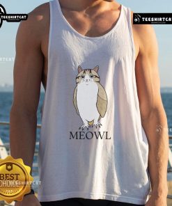 Adorable cat and owl graphic on a funny cute tank top, perfect for animal lovers and casual summer wear.