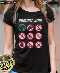 Funny Dammit Jim Star Trek Doctor McCoy ladies tee featuring iconic quotes and vibrant design for fans of the series.