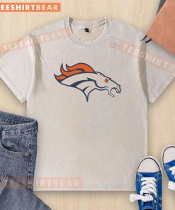 Funny Denver Broncos logo on a washed t-shirt, showcasing a playful design for fans of the NFL team.