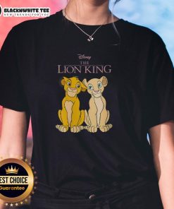 Funny Disney The Lion King Simba and Nala graphic tee for ladies featuring vibrant colors and playful design.