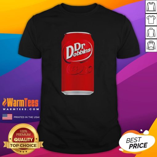 Funny Dr Dobbins 23 Dr Pepper soda parody graphic T-shirt featuring a humorous design for soda lovers and collectors.