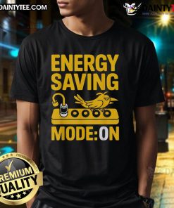 Funny Energy Saving Mode Lazy Bird T-Shirt featuring a cartoon bird lounging, perfect for eco-friendly fashion lovers.