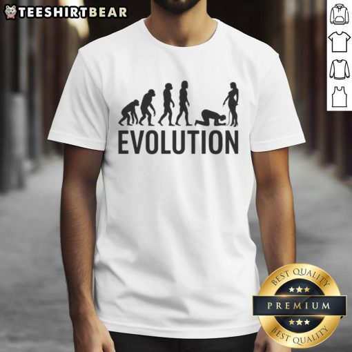 Funny evolution parody adult comedy T-shirt featuring humorous designs and playful graphics about human evolution.