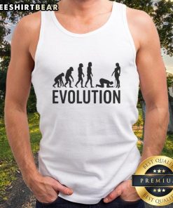 Funny evolution parody adult humorous comedy tank top featuring a comical take on human development and evolution.