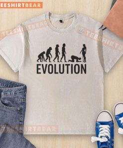 Funny evolution parody adult humorous comedy washed t-shirt featuring a comedic take on human evolution.