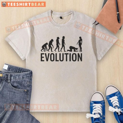 Funny evolution parody adult humorous comedy washed t-shirt featuring a comedic take on human evolution.