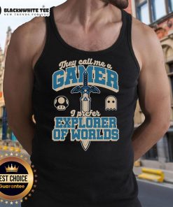 Funny gamer sword explorer tank top featuring a whimsical sword design, perfect for gaming enthusiasts and casual wear.
