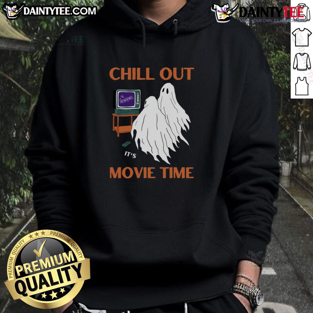 Funny Ghost Chill Out It'S Movie Time Halloween Hoodie Alt Text: Funny ghost graphic on a chill Halloween hoodie, perfect for movie time and festive, cozy vibes.