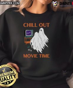 Funny ghost chill out, it's movie time Halloween sweatshirt featuring a playful design perfect for spooky season.