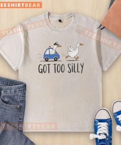 Funny goose meme on a washed T-shirt, showcasing a silly expression and vibrant colors for humor lovers.