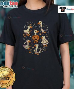 Funny Goosebumps Halloween Goose Ladies Tee featuring a whimsical design perfect for festive celebrations.