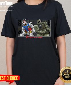 Funny Gundaaamn Gundam Damn meme on a ladies tee, showcasing a humorous graphic design for anime fans.