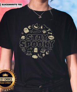 Funny Halloween Stay Spooky Ladies Tee featuring a playful design perfect for festive celebrations and casual wear.