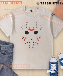 Funny hockey mask design on a washed t-shirt, perfect for casual wear and hockey fans looking for a unique style.