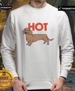Funny hot dog dachshund graphic sweatshirt featuring a playful dog design, perfect for pet lovers and casual wear.