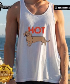 Funny hot dog dachshund graphic tank top featuring a playful design perfect for dog lovers and casual wear.